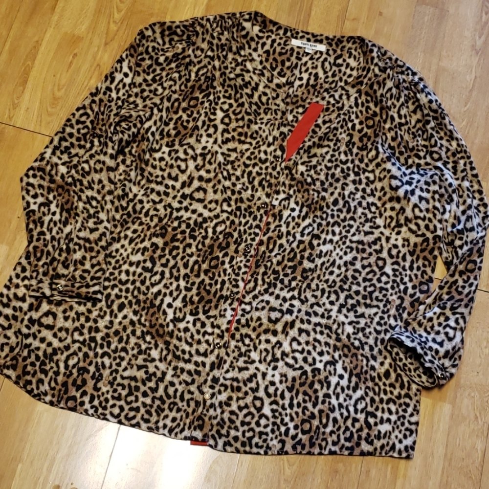 Daniel Rainn Leopard Print Button Front Blouse 2x - image 1